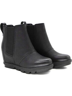 Women's Black Faux Leather Comfortable Hidden Heel Chelsea Ankle Stylish Booties